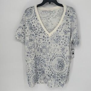 Torrid Relaxed Fit Heritage Slub V Neck Tee Washed Mandala Whisper White Size 2X